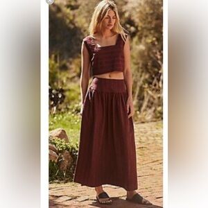 FREE PEOPLE ENDLESS SUMMER SET CROP TOP & SKIRT RAISIN Size Large